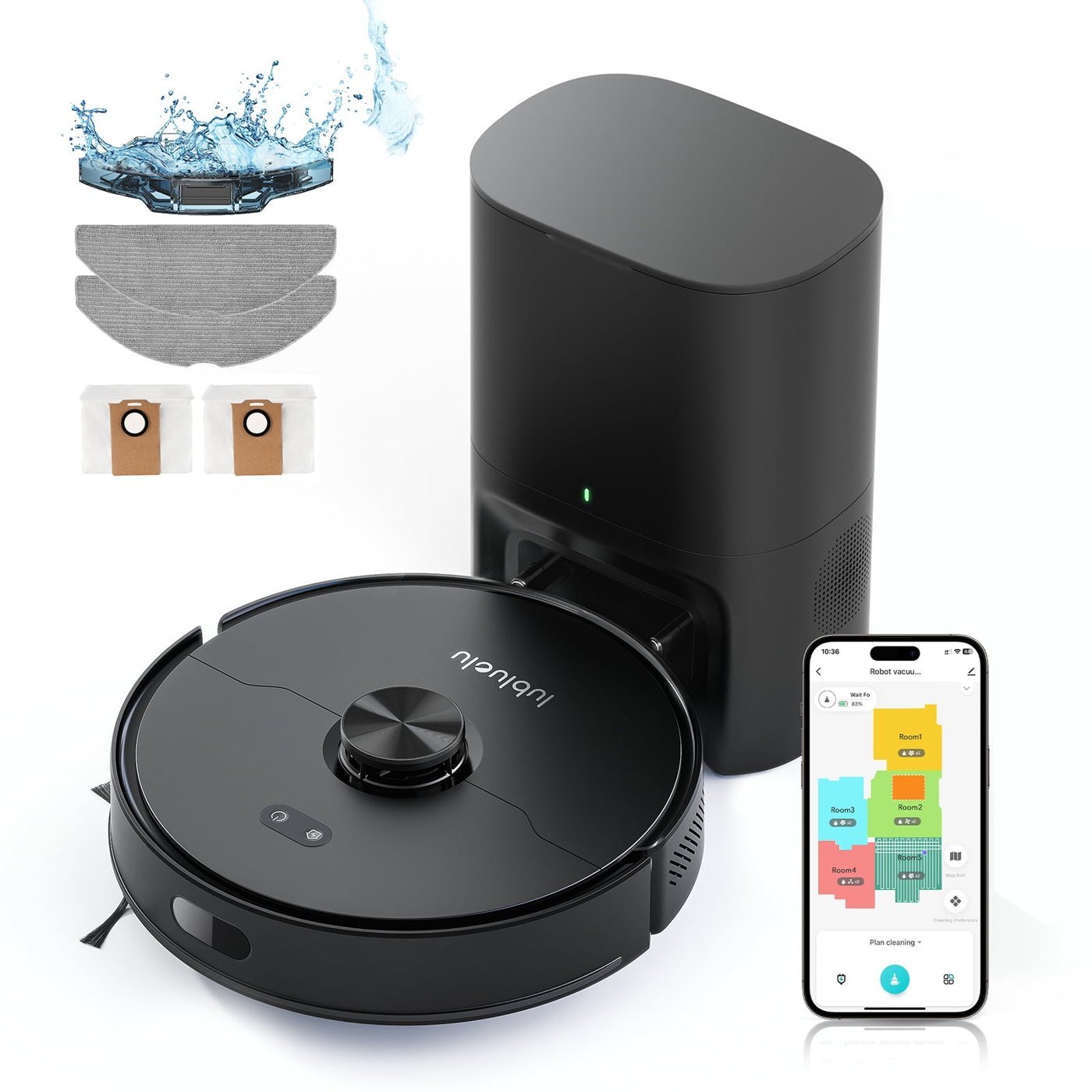 Robot aspirateur laveur autovidage 3 L — 180 min d'autonomie